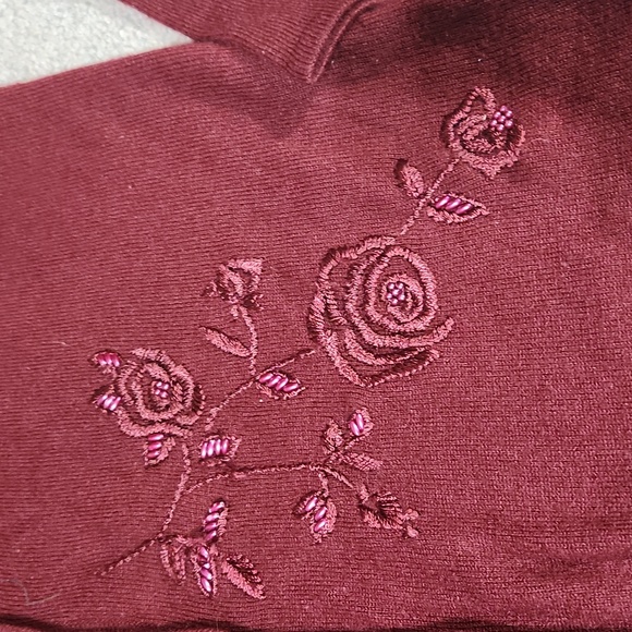 Embroidered roses pearls double sweater lg y2k burgundy - Picture 2 of 8
